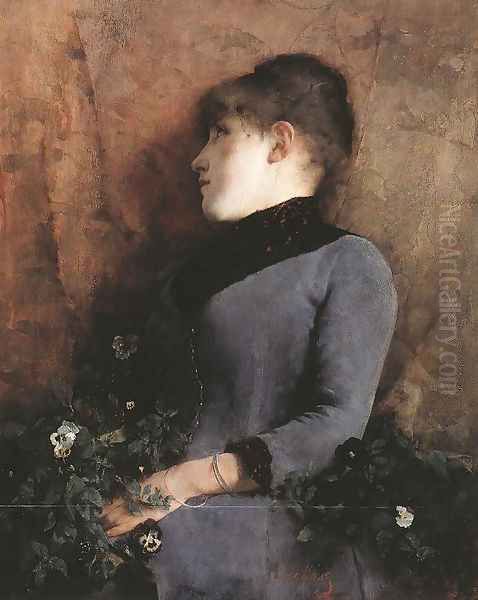 Reverie Portrait of a Woman 1886 Oil Painting by Simon Hollosy