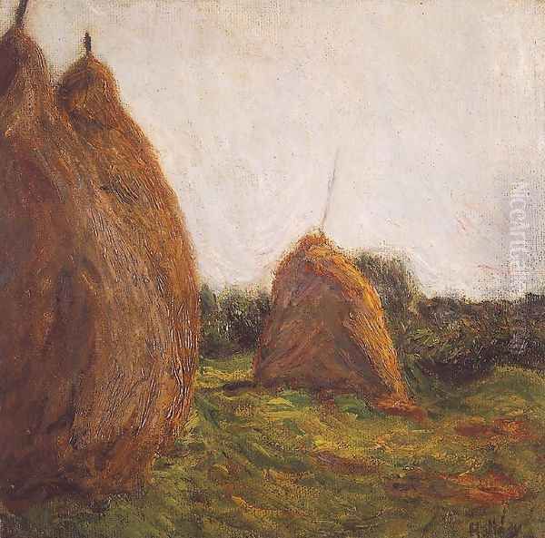 Haystacks 1912 2 Oil Painting by Simon Hollosy