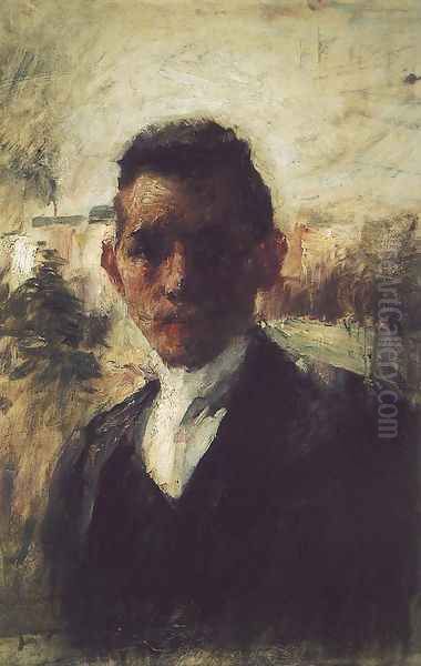 Portrait of Gyula Kosztolanyi Kann before 1897 Oil Painting by Simon Hollosy