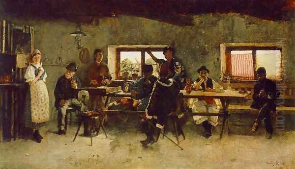 Carousing in the Tavern 1888 Oil Painting by Simon Hollosy