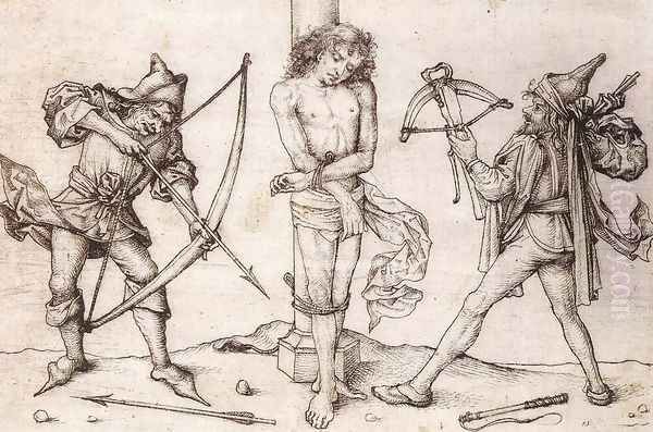 St Sebastian with Archers 1475-80 Oil Painting by Master of the Housebook