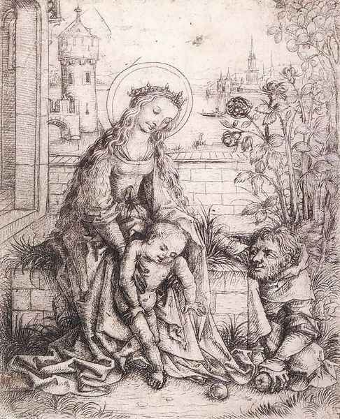 The Holy Family with the Rose-bush c. 1490 Oil Painting by Master of the Housebook