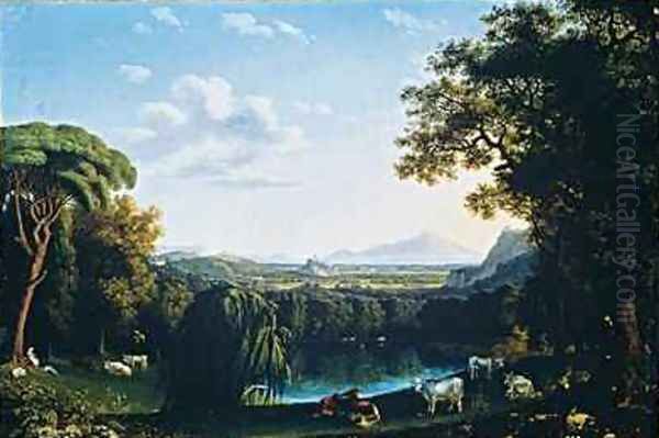 The English Garden of Caserta with views of Vesuvius Oil Painting by Jakob Philippe Hackert