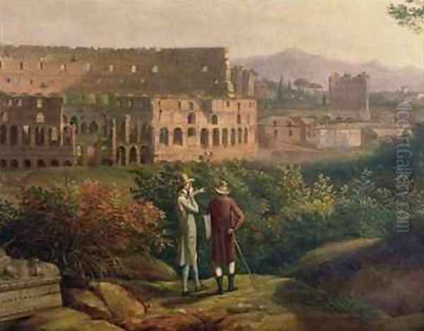 Johann Wolfgang von Goethe 1749-1832 visiting the Colosseum in Rome Oil Painting by Jakob Philippe Hackert