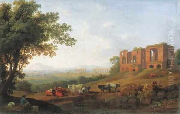 A view of the Roman Campagna by the Appian Way Oil Painting by Jakob Philippe Hackert