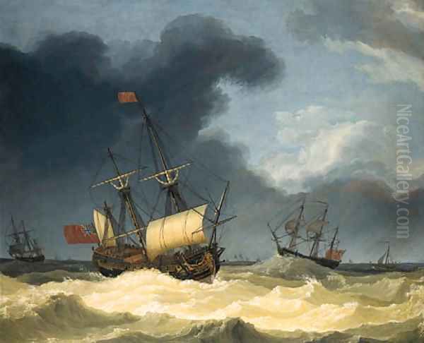 English frigates in rough seas Oil Painting by Jakob Philippe Hackert