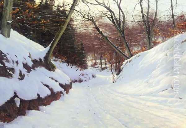 Snowy Path in the Early Evening (Snedækket vej) Oil Painting by Sigvard Hansen