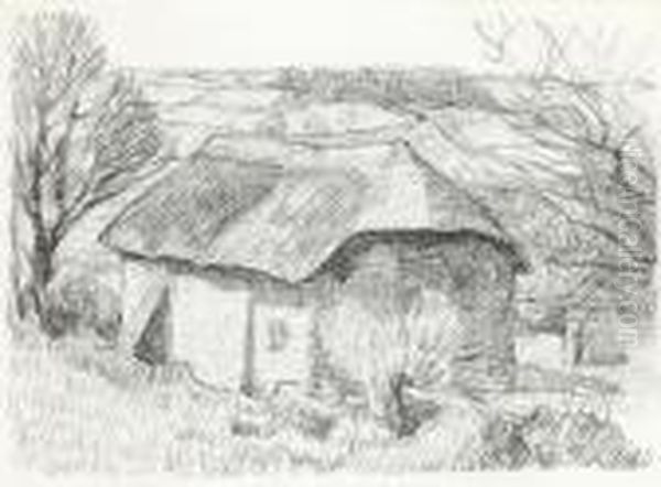 The Barn In The Fields, C.1918, Black Chalk Oil Painting by Robert Polhill Bevan