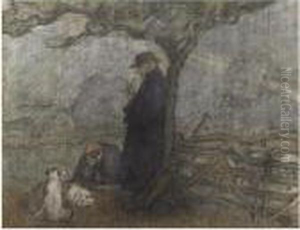 Shepherd And Dogs Under A Tree Oil Painting by Robert Polhill Bevan