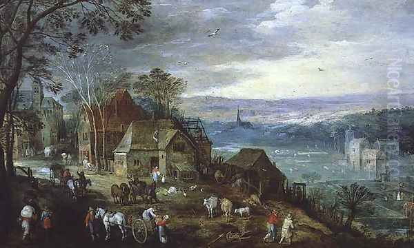 Landscape Scene Oil Painting by Tobias van Haecht (see Verhaecht)