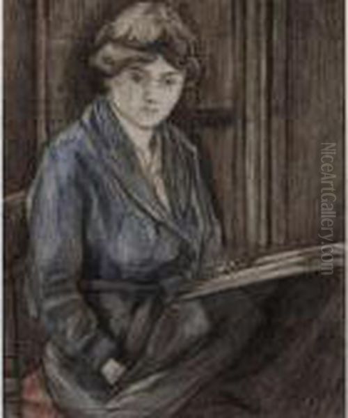 Drawing For The Student (the Artist's Daughter) Oil Painting by Robert Polhill Bevan