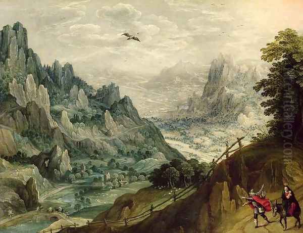 The Flight into Egypt, c.1598-1623 Oil Painting by Tobias van Haecht (see Verhaecht)