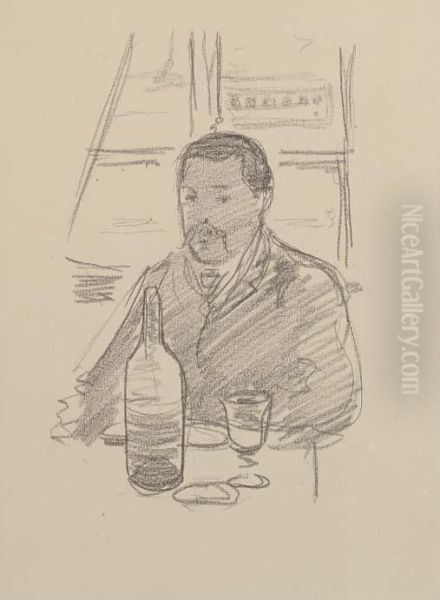 Portrait Of A Man With Bottle Of Wine Oil Painting by Robert Polhill Bevan