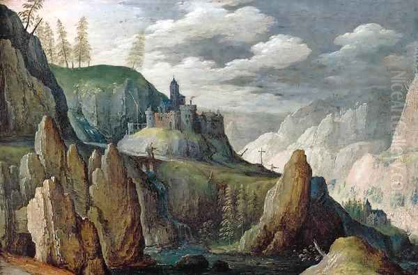 Mountainous Landscape 2 Oil Painting by Tobias van Haecht (see Verhaecht)