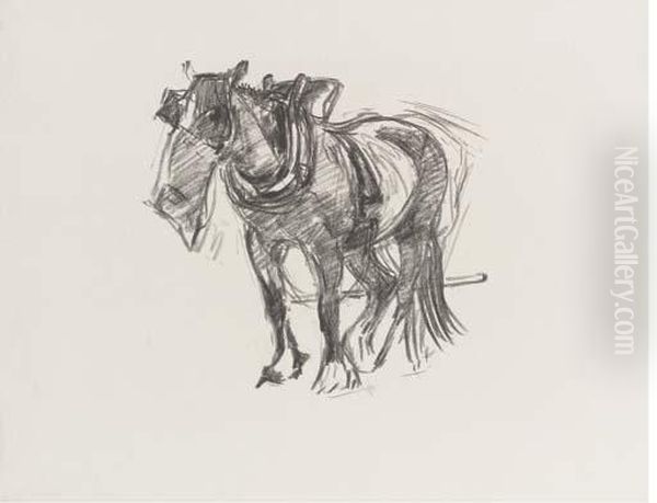 A Study Of A Work Horse With Blinkers; Three Studies Of Workhorses; And A Horse And Cart Oil Painting by Robert Polhill Bevan