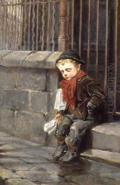 The News Boy Oil Painting by Ralph Hedley