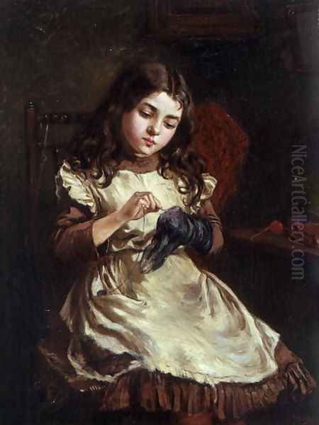 Darning the Sock, 1882 Oil Painting by Ralph Hedley