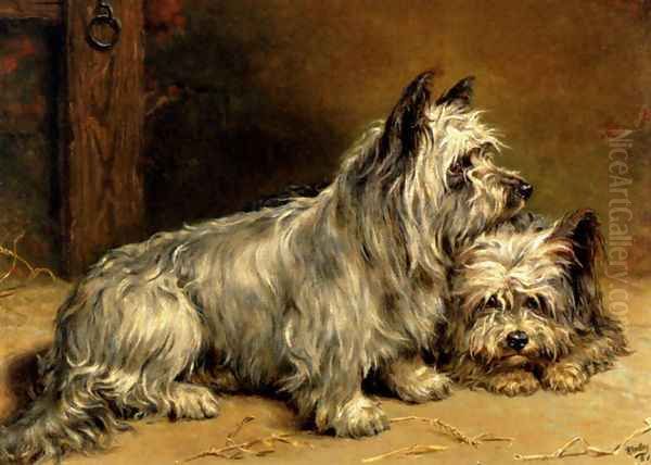 Two Terriers Oil Painting by Ralph Hedley