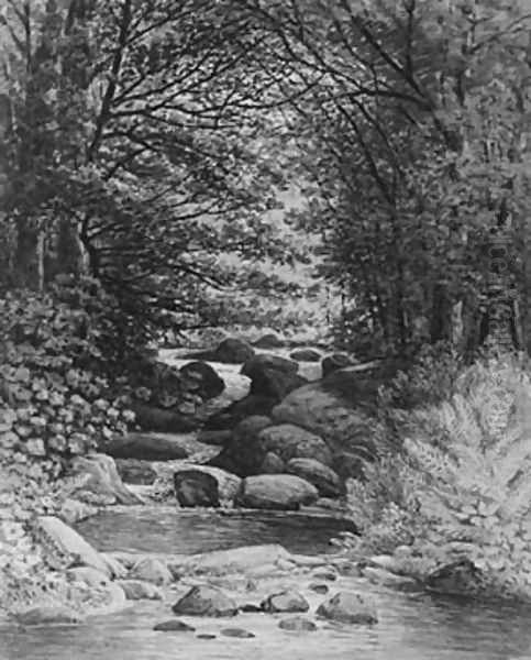 A Forest Cascade at Hiram, Maine Oil Painting by Henry Hitchings