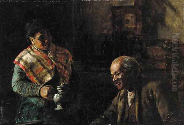 Couple in an Interior Oil Painting by Thomas Hovenden