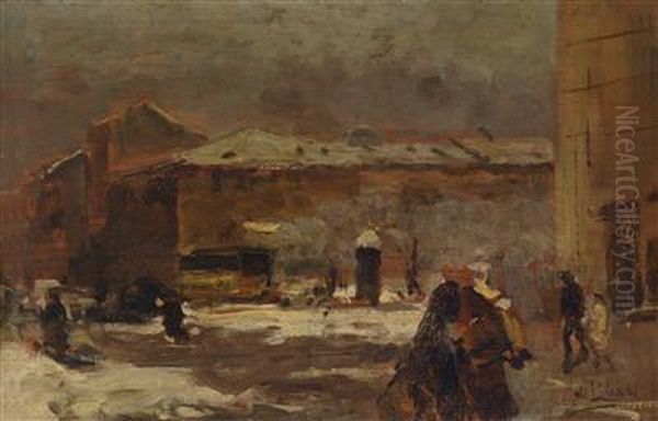 Street Scene In Winter Oil Painting by Mose Bianchi