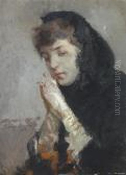 Signora In Preghiera Oil Painting by Mose Bianchi