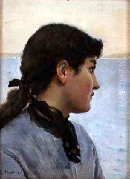 A Fishergirl Newlyn Oil Painting by Edwin Harris