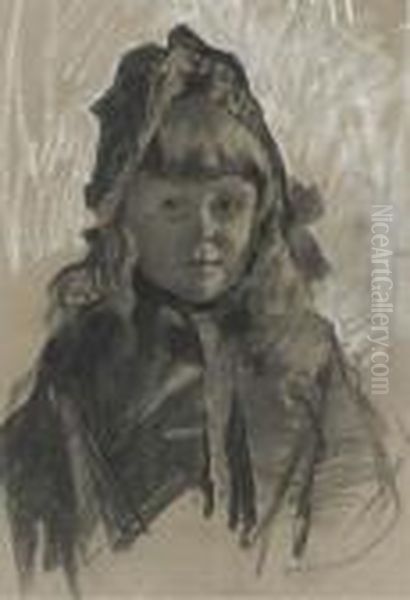 Portrait Of A Girl Wearing A Bonnet And A Cape Oil Painting by Mose Bianchi