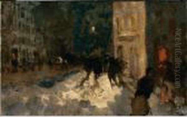 Vecchia Milano Sotto La Neve Oil Painting by Mose Bianchi