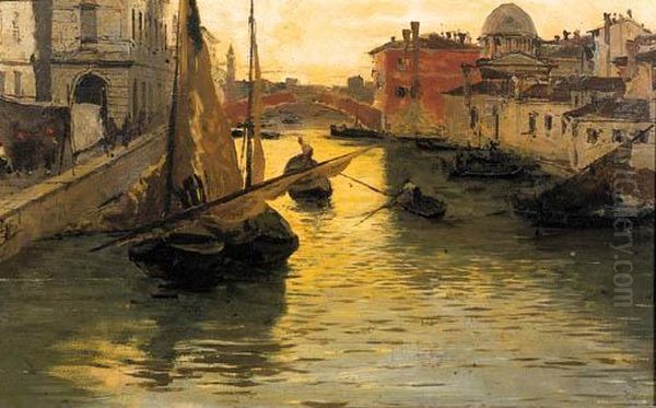 Canale Di Chioggia Oil Painting by Mose Bianchi