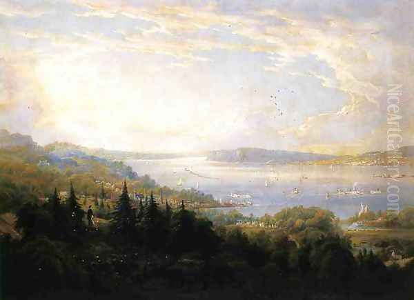 View of the Hudson River at Haverstraw Bay Oil Painting by Robert Havell, Jr.