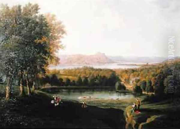 View from the Tarrytown of the Hudson River Old Dutch Church and Beckham Manor Oil Painting by Robert Havell, Jr.