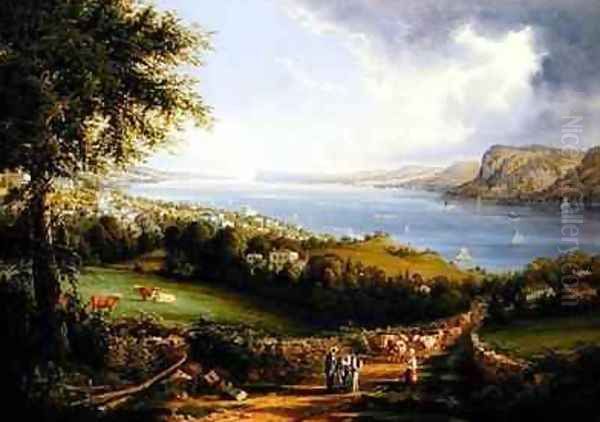 View of the Hudson River from near Sing Sing New York Oil Painting by Robert Havell, Jr.