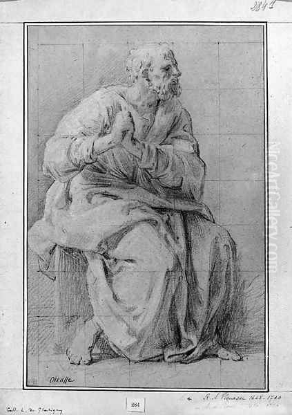 Saint Joseph seated, looking to the right, his hands clasped Oil Painting by Michel-Ange Houasse