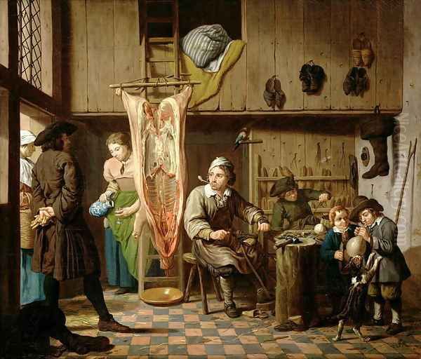 A Cobbler in his Workshop Oil Painting by Jan Josef, the Elder Horemans