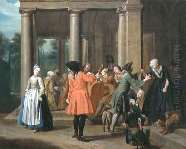 Elegant Figures Dancing on a Terrace Oil Painting by Jan Josef, the Elder Horemans