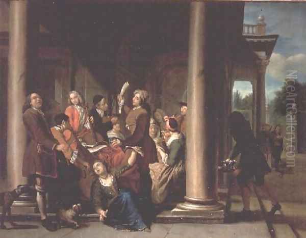 Figures Singing on a Terrace Oil Painting by Jan Josef, the Elder Horemans