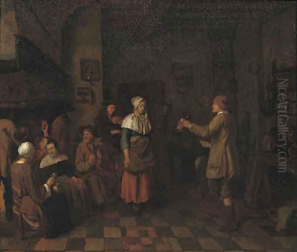 Peasants making music and dancing in an interior Oil Painting by Jan Josef, the Elder Horemans