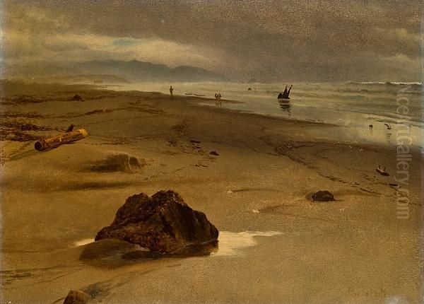 San Francisco Beach Beyond Fort Point Oil Painting by Albert Bierstadt