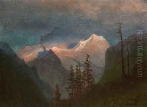 Landscape With Mountains Oil Painting by Albert Bierstadt