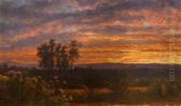 Sunset Oil Painting by Albert Bierstadt