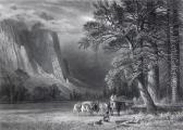 A Halt In The Yosemite Valley Oil Painting by Albert Bierstadt