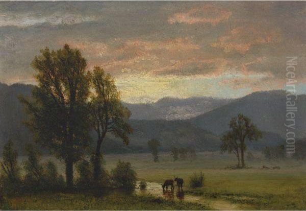 Landscape With Cattle Oil Painting by Albert Bierstadt