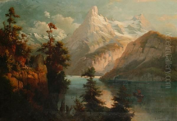 Lake Scene Oil Painting by Albert Bierstadt