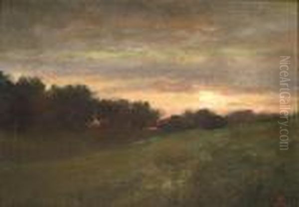 Sunset Oil Painting by Albert Bierstadt