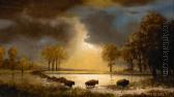 Study For 'the Buffalo Trail' Oil Painting by Albert Bierstadt