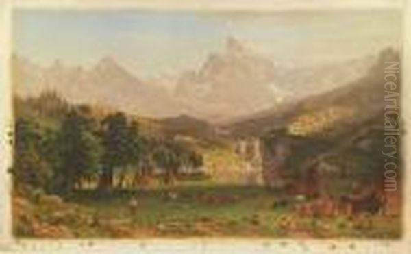 Chromolithograph Rocky Mts Oil Painting by Albert Bierstadt