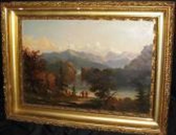 Sierra Mountains With Indians Oil Painting by Albert Bierstadt