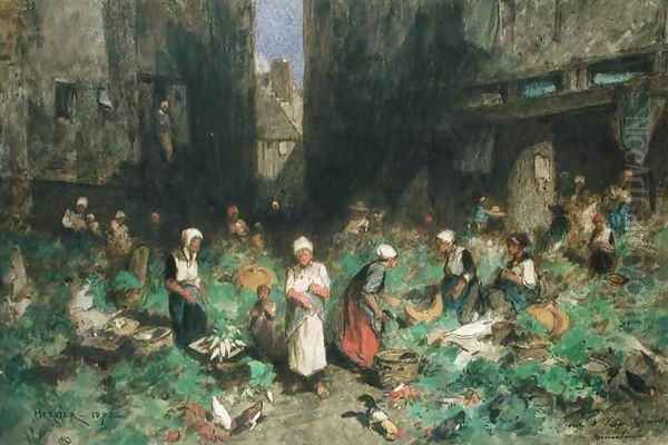 The Vegetable Market Oil Painting by Louis Adolphe Hervier