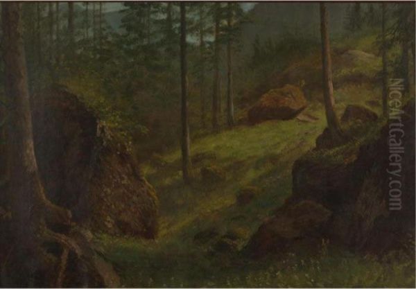 Wooded Hillside Oil Painting by Albert Bierstadt